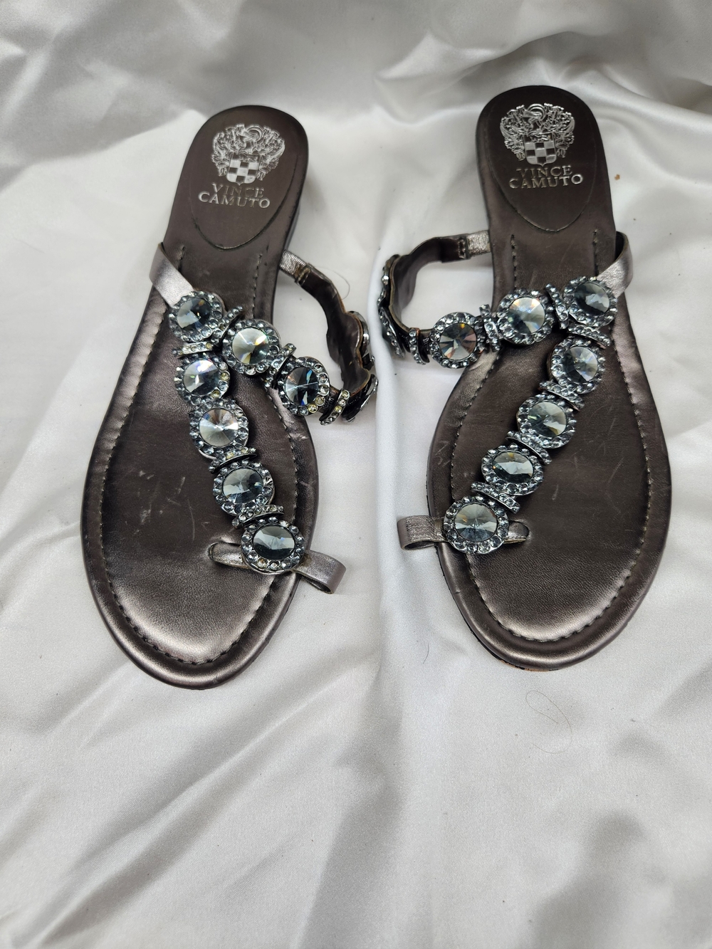 Vince Camuto Silver Crystal T-Strap Sandals